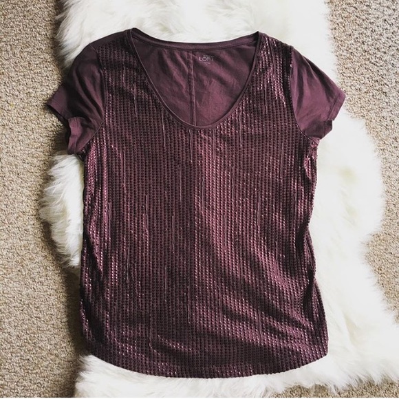 LOFT Eggplant Sequin & Cotton Large Top - Picture 2 of 4